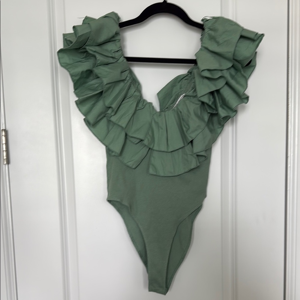 Green Ruffled bodysuit